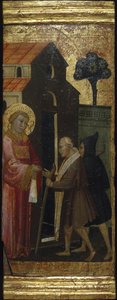 São Lourenço Distribuindo esmolas aos pobres. Cenas da vida de São Lourenço, predella, ca 1412