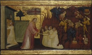 São Lourenço Libera Almas do Purgatório. Cenas da vida de São Lourenço, predella, ca 1412