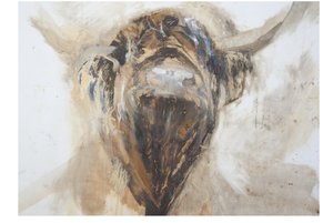 La Vache, Cow, 2015, (óleo e mídia mista no gesso no papel) de Lou Gibbs