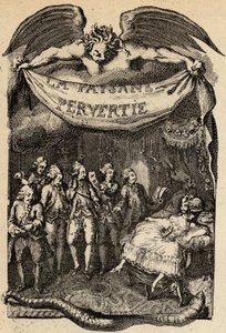 Ilustração para "La Paysanne pervertie ou les Dangers de la ville" de Restif de La Bretonne (1734-1806) escritor francês. Gravura de Binet do século XVIII.