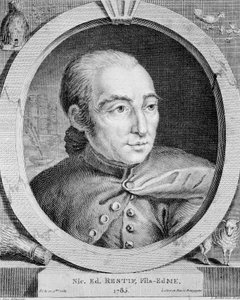 Retrato de Nicolas Edme Restif de La Bretonne (1734-1806) (também Retif de La Bretone) - por Binet, gravura