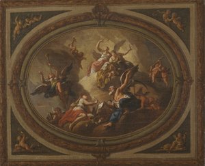 Esboço para um teto oval, c.1705 (óleo sobre tela) de Louis (after) Laguerre