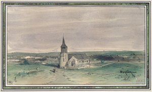 Igreja e Aldeia no Meio de um Campo, Montigny, 1866 (caneta e tinta sobre papel)