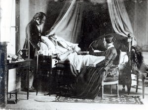 A visita do médico ao paciente, c.1840-50 (foto bw) de Louis Adolphe Humbert de Mollard