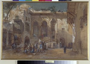 Uma praça animada no Cairo, Egito de Louis Amable Crapelet