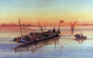 Felucca s no rio Nilo, à volta de Tebas de Louis Amable Crapelet