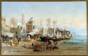 Pecheurs et mosquees du port de Boulack en Egypt Painting by Amable Louis Crapelet (1822-1867) Sun. 41x64 cm Menção obrigatória: Fondação de colecção no que diz respeito a de Provence, Marselha de Louis Amable Crapelet