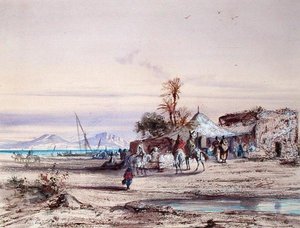 Tunisian Landscape (aguarela sobre papel) de Louis Amable Crapelet