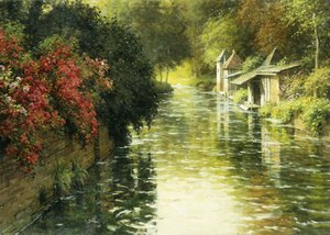 Uma paisagem fluvial francesa (óleo sobre tela) de Louis Aston Knight