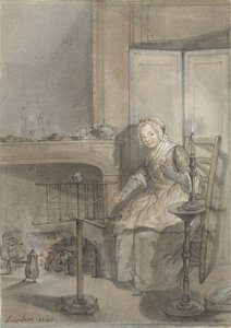 Interior com uma jovem nublada de Louis Aubert