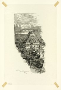 Mercado da Maçã, visto da Ponte Louis-Philippe, placa sete de Le Long de la Seine et des Boulevards de Louis Auguste Lepère