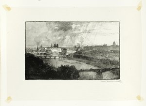 Paris, vista do Pavillon de Flore, placa onze de Le Long de la Seine et des Boulevards de Louis Auguste Lepère