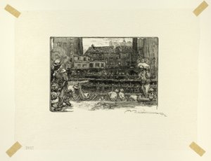 Descarregadores de gesso, placa três de Le Long de la Seine et des Boulevards de Louis Auguste Lepère