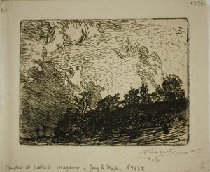 Pôr do sol tempestuoso, Jouy-le-Moutier de Louis Auguste Lepère