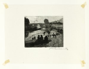 O lago dos cavalos na Pont Marie, placa dez de Le Long de la Seine et des Boulevards de Louis Auguste Lepère