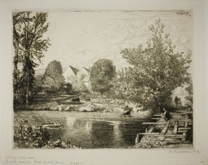 A antiga ponte pedonal, margens do Petit Morin de Louis Auguste Lepère