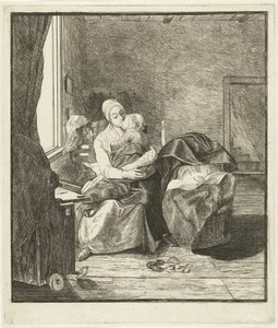 Mãe com criança a dormir em frente à janela de Louis Bernard Coclers