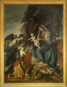 Anjos alimentando a Sagrada Família. Óleo sobre tela de Louis Boulanger (1806-1867), nave da Catedral de Sens