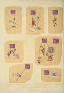 Fragmentos de pinturas hieroglíficas astecas, do Codex Telleriano-Remensis, ilustração de 