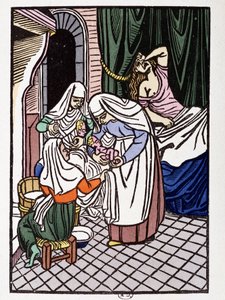 Mulher que dá à luz - em "Les amours de Frene et Galeran racontés d