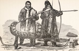 Buryats nativos da república de Buryat, Rússia, de de Paris a Pekin sobre as neves Siberian por Victor Meignan, gravado por Smeeton-Tilly (Burne Smeeton (fl.1840-60) e Auguste Tilly (d.1898)), publ de Louis Breton