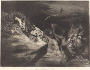 O Leão e o Tigre de Louis Candide Boulanger after Eugène Delacroix