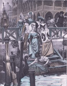 Gansos verdes, ilustração de Decameron de Boccaccio publicada pela Sociedade Navarra dos anos 30 (litho) de Louis Chalon
