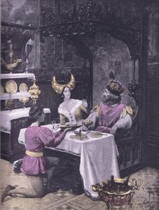 O jantar das galinhas, ilustração de Decameron de Boccaccio publicada pela Sociedade Navarra dos anos 30 (litho)