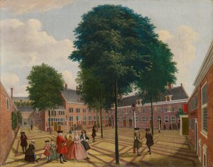 O grande pátio da casa dos leprosos, 1735 de Louis Chalon