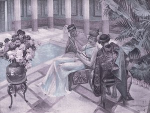 Titus e Gisippus, ilustração de Decameron de Boccaccio publicada pela Sociedade Navarra dos anos 30 (litho)