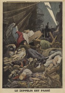 Família morta num ataque a bomba por um Zeppelin alemão, Guerra Mundial I,1916 (cor litho) de Louis Charles (after) Bombled