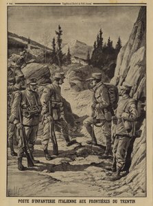 Posto de infantaria italiano na fronteira do Trentino, Primeira Guerra Mundial de Louis Charles (after) Bombled