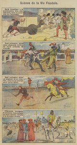 Cenas da Vida Feudal (cor litho) de Louis Charles (after) Bombled