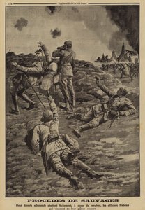 Dois soldados alemães feridos a disparar sobre oficiais franceses que os tinham ajudado a abrigar-se nas costas, na Primeira Guerra Mundial. de Louis Charles (after) Bombled