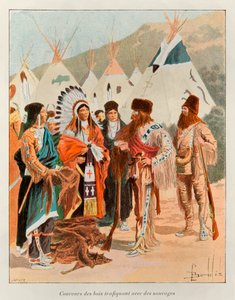 Bombled Louis (1862 - 1927); Coureur des bois traficantes com selvagens no século XVIII (caçador no Canadá); História da Nova França por Eugene Guenin - 1900 - Coll, Parte. de Louis Charles Bombled