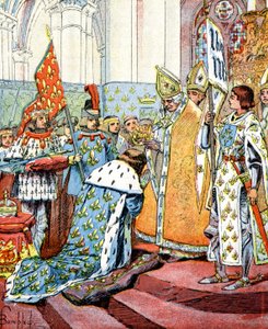 Coroação do rei francês Carlos VII na presença de Joana d