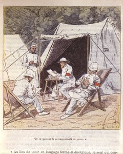 Correspondentes de guerra franceses em Madagáscar na época da sua anexação pela França 1895-96 (cor litho) de Louis Charles Bombled