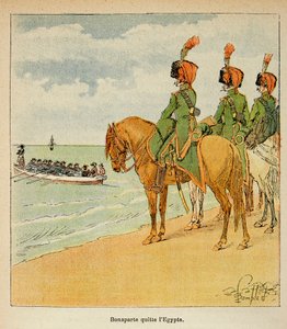 Ilustração de Bombled Louis (1862-1927) do livro "O Memorial de Santa Helena" do Conde Emmanuel de Las Cases (1766-1842): Bonaparte deixou o Egito em 23 de agosto de 1799, Coleção Particular de Louis Charles Bombled