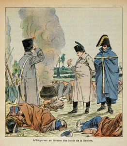 Ilustração de Bombled Louis (1862-1927) do livro "O Memorial de Santa Helena" do Conde Emmanuel de Las Cases (1766-1842): Napoleão durante um bivouac come o pão dos soldados, Coleção Privada de Louis Charles Bombled
