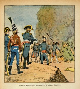 Ilustração de Bombled Louis (1862-1927) do livro "O Memorial de Santa Helena" do Conde Emmanuel de Las Cases (1766-1842): Serralheiro tem suas armas destruídas na sede de Mântua, Coleção Particular de Louis Charles Bombled