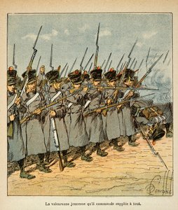 Ilustração de Bombled Louis (1862-1927) do livro "O Memorial de Santa Helena" do Conde Emmanuel de Las Cases (1766-1842): Os franceses durante a Batalha de Lutzen em 1813, Coleção Particular de Louis Charles Bombled