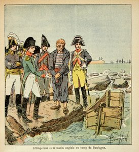 Ilustração de Bombled Louis (1862-1927) do livro "O Memorial de Santa Helena" do Conde Emmanuel de Las Cases (1766-1842): Um marinheiro inglês que procura juntar-se ao seu país libertado pelo Imperador no acampamento de Boulogne, Coleção Particular de Louis Charles Bombled