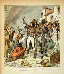 Ilustração de Bombled Louis (1862-1927) do livro "The Memorial of St. Helene" do Conde Emmanuel de Las Cases (1766-1842): Bonaparte cessa o saque de Roma, Coleção Particular de Louis Charles Bombled