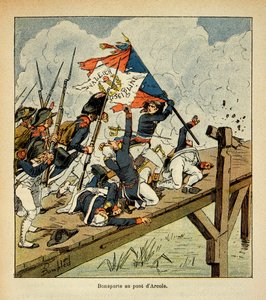 Ilustração de Bombled Louis (1862-1927) do livro "The memorial se Sainte Helene" do Conde Emmanuel de Las Cases (1766-1842): Bonaparte na ponte de Arcole, Coleção Particular de Louis Charles Bombled