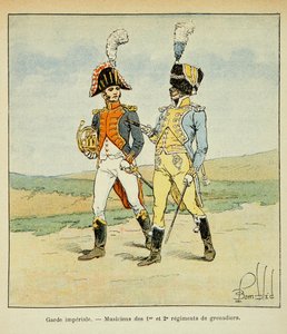 Ilustração de Bombled Louis (1862-1927) do livro "O Memorial de Santa Helena" do Conde Emmanuel de Las Cases (1766-1842): A Guarda Imperial: Músicos do 1º e 2º regimento de grenadiers, Coleção Particular de Louis Charles Bombled