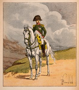 Ilustração de Bombled Louis (1862-1927) do livro "O Memorial de Santa Helena" do Conde Emmanuel de Las Cases (1766-1842): Retrato Equestre do Imperador Napoleão 1.er, Coleção Particular de Louis Charles Bombled