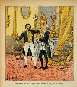 Ilustração de Bombled Louis (1862-1927) do livro "O Memorial de Santa Helena" do Conde Emmanuel de Las Cases (1766-1842): Talleyrand (1754-1838) enfrentando Denis Decres (1761-1820) Coleção particular de Louis Charles Bombled