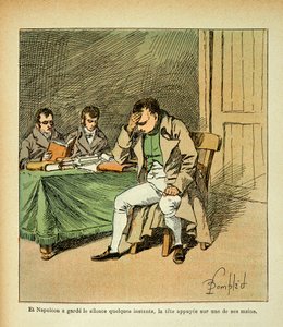Ilustração de Bombled Louis (1862-1927) do livro "The memorial se Sainte Helene" do Conde Emmanuel de Las Cases (1766-1842): O Imperador Napoleão medita na reacção dos seus memoriais, Colecção Privada de Louis Charles Bombled
