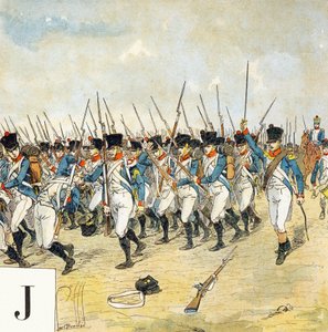 Letra J: Jovem guarda, "Je serai soldat"( Serei um soldado) - Alfabeto Militar de Louis Charles Bombled