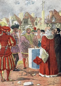 Postagem do Rei da França François I da primeira pedra do Hotel de Ville de paris desenhada pelo arquiteto italiano Boccador de Louis Charles Bombled